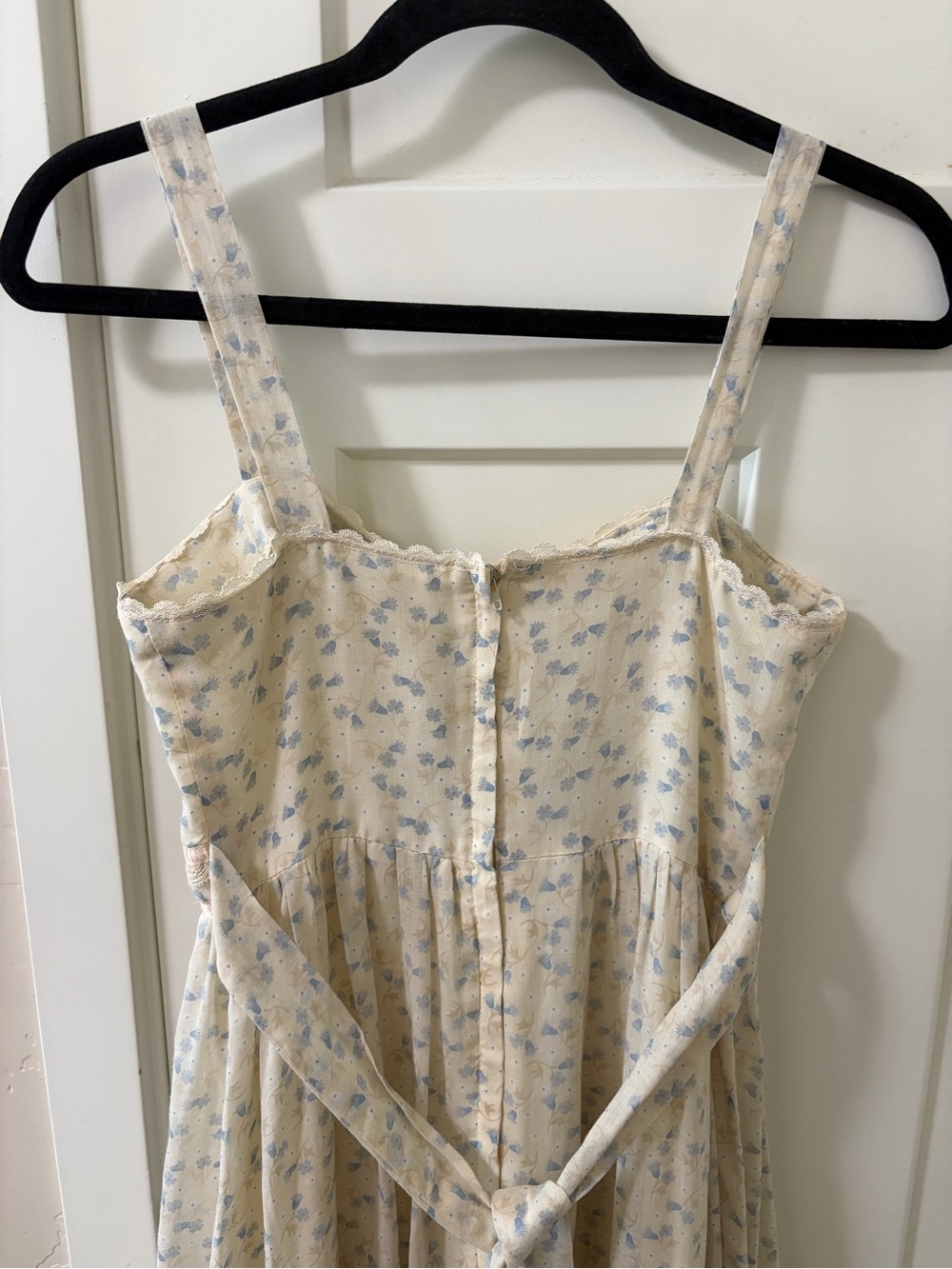 Gunne Sax Vintage Floral Tiered Maxi Sundress Lace Trim Boho Cream Beige Size 7 - Picture 5 of 14